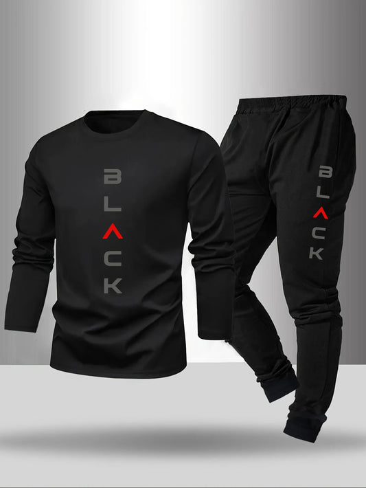 2-piece men's sleepwear set for spring summer autumn winter long sleeved pants letter patterned base shirt home wear set