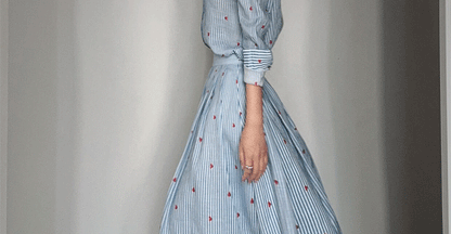Blue Striped Linen Set Women's Long Sleeve Heart Print Blouse Half Skirt Two Piece Set Summer Fashion Ensemble for Young Women