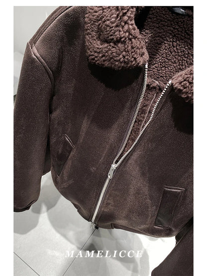 MAMELICCE Original design Synthetic lambswool Fur suede leather jackets for man Turn-down collar jackets for man leather coat