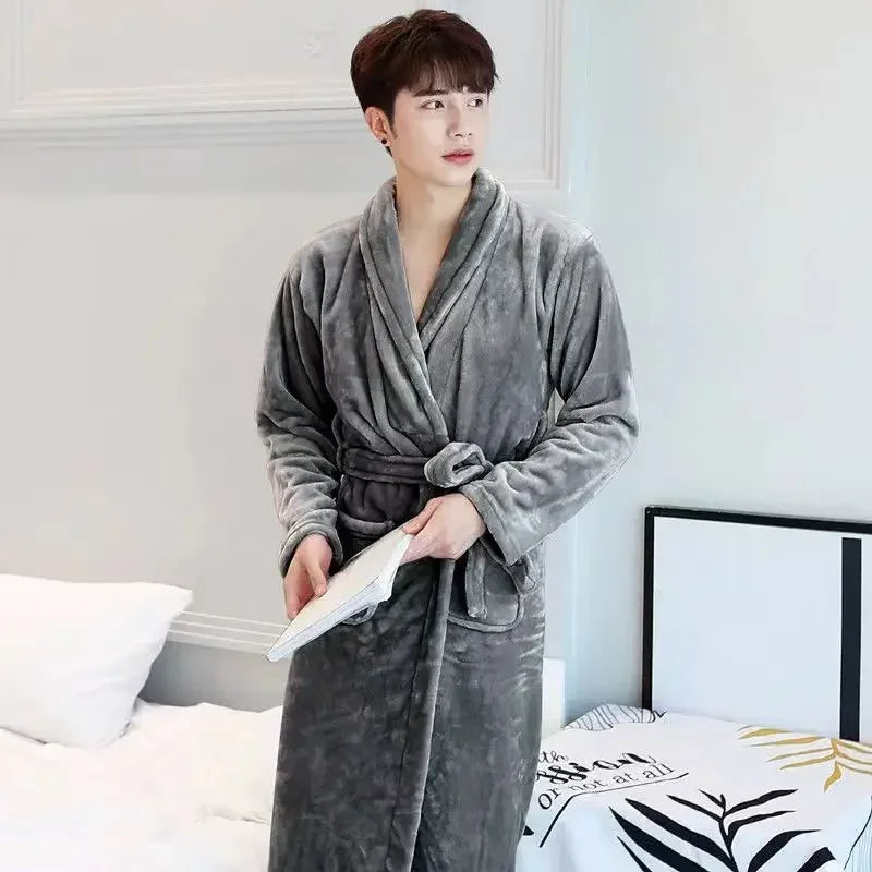 Water Absorbent Warm Men Bathrobe Winter Adjustable Lace Up Belt Cozy Bath Robe Home Daily Loungewear Comfortable Men Wear
