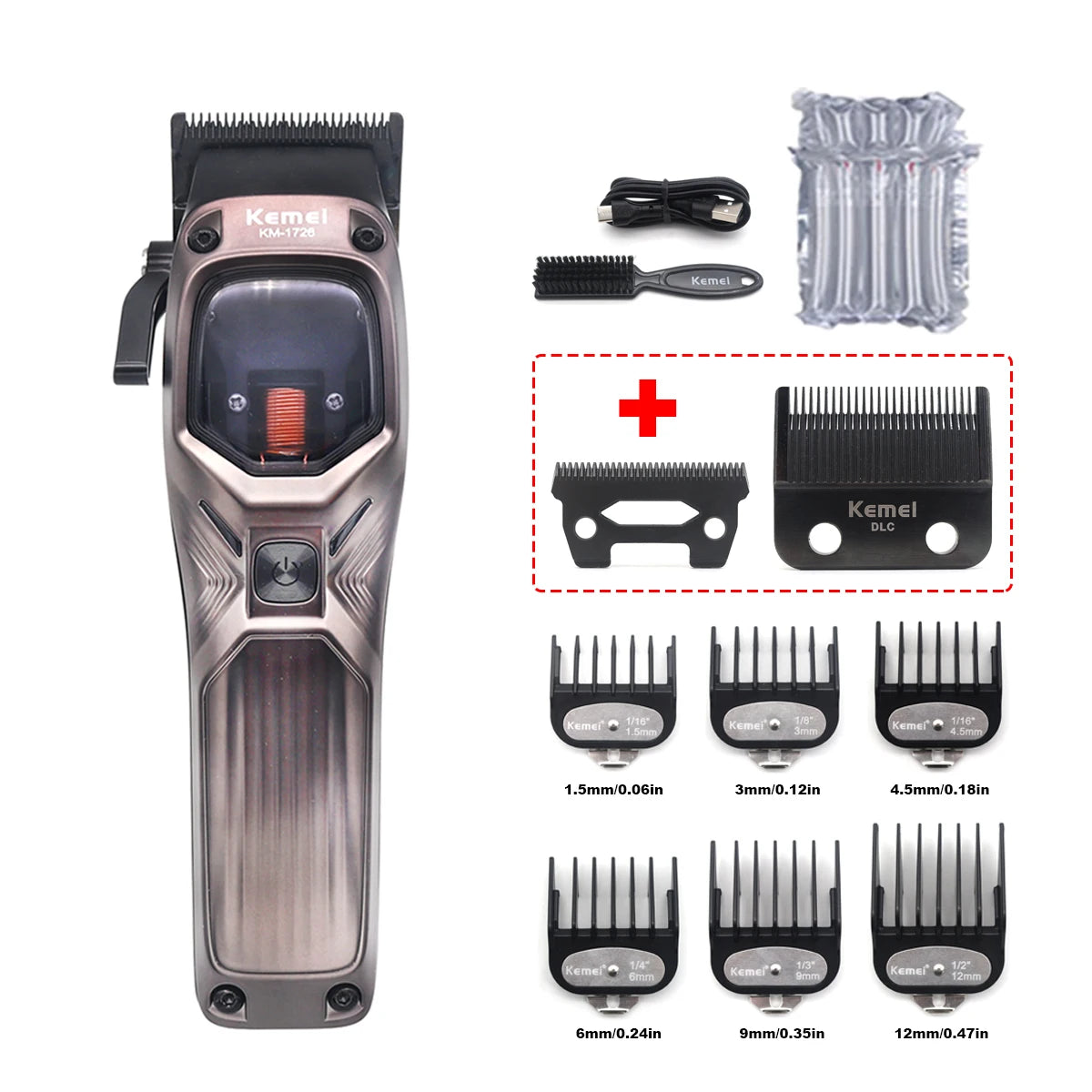 KEMEI KM-1726 Professional Hair Clipper for Men with DLC Blade 10000RPM Magnetic Vector Motor Men's Haircut Machine Barber Shop
