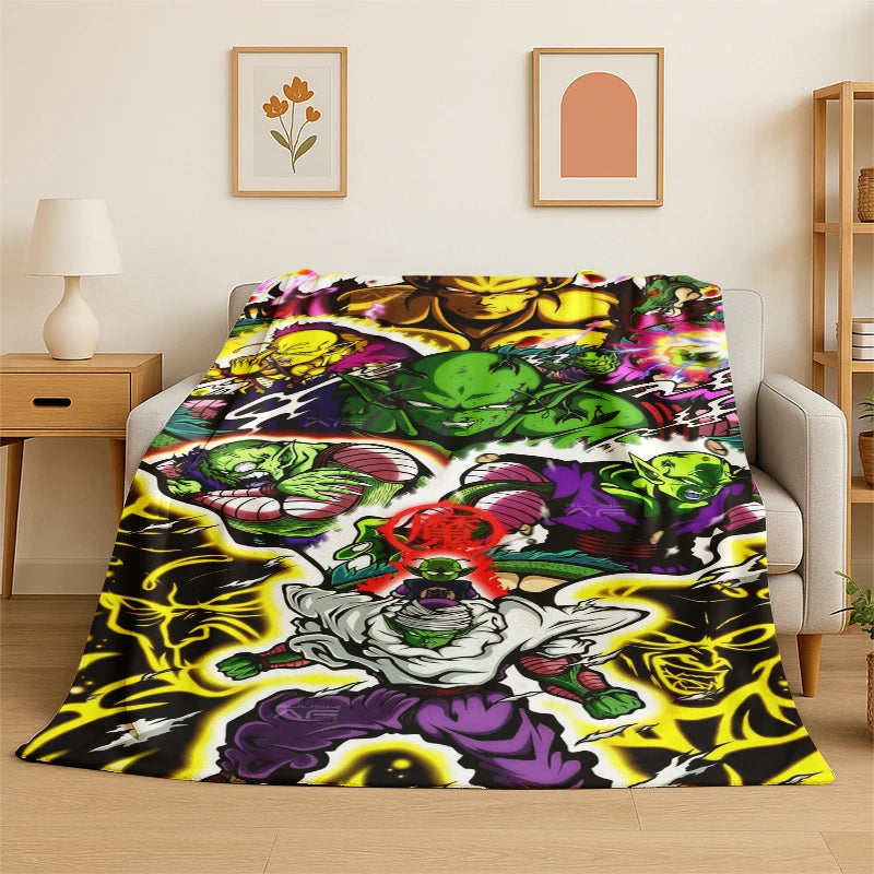 Dragon Ball Z Goku All Character Print Flannel Blanket for Sofa Soft Cozy Throw Blanket for Couch Bed Living Room Anime Fan Gift