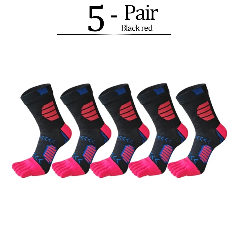 5 Pairs Sport Toe Socks Compression Pure Cotton Sweat-Absorbing Colorful Bike Marathon Fitness Outdoor Basketball 5 Finger Socks