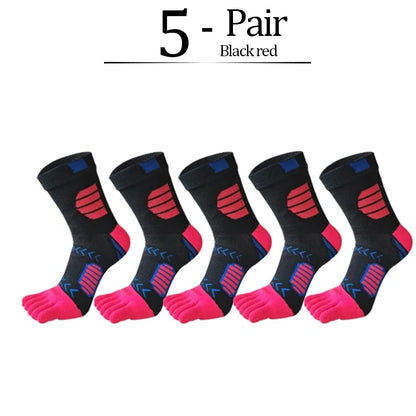 5 Pairs Sport Toe Socks Compression Pure Cotton Sweat-Absorbing Colorful Bike Marathon Fitness Outdoor Basketball 5 Finger Socks