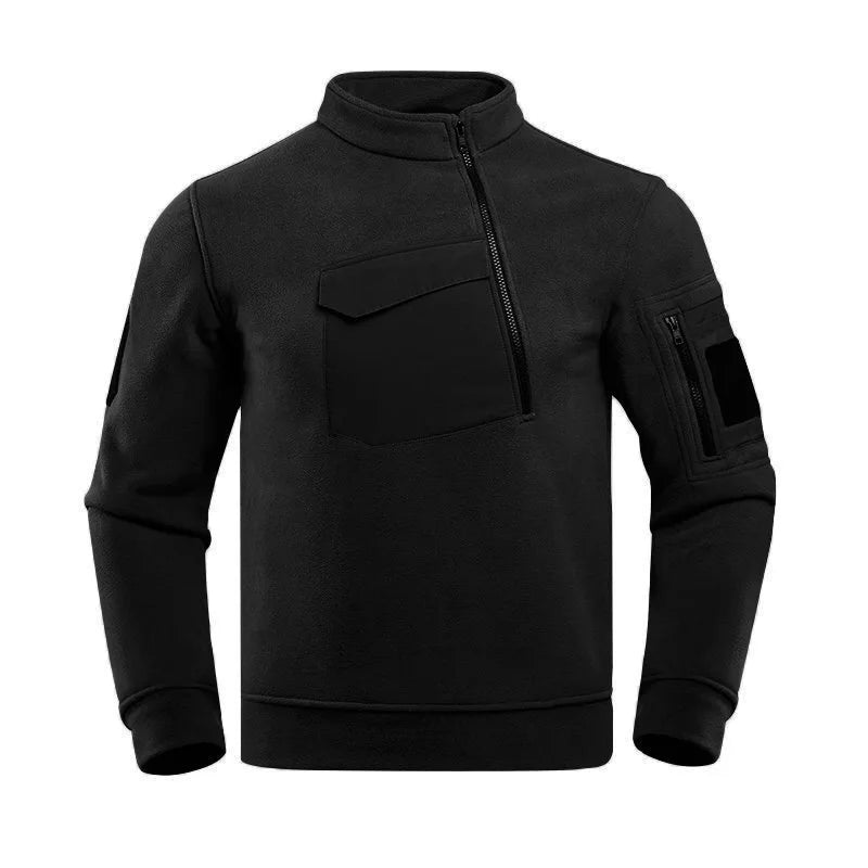 New Men's Hooded Sweatshirts Casual Autumn Winter Fleece Sweatshirt Hiking Tactical Zip Sweatshirt Thicken Solid Color Sweater