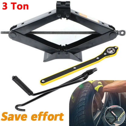 3 Ton Scissor Jack Lift Wind Up Tools For Car Van Garage with Wrench Speed Handle
