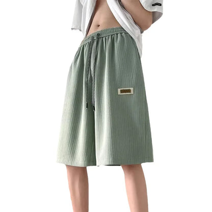 Men's Ribbed Lounge Shorts Checkered Drawstring Casual Summer Pants 2026