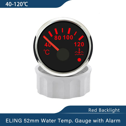 ELING 52mm Water Temperature Gauge 40-120℃ with Red Backlight and Light Alarm for Car Motorcycle Boat Truck Yacht Universal