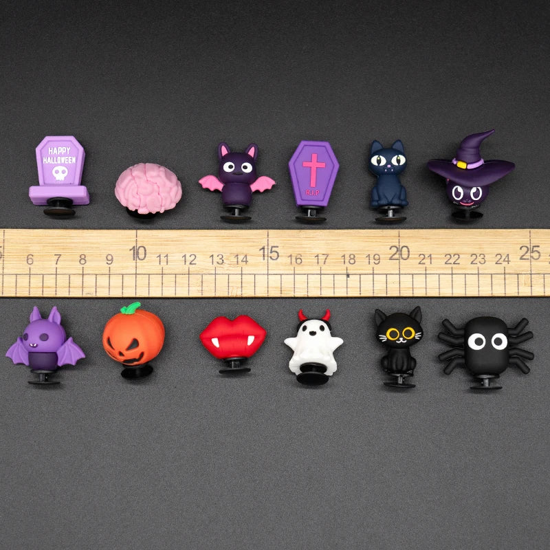 1/15pcs 3D Halloween Party Horrible Shoe Accessories Black Cat Ghost Witch Shoe Charms Woman Men Kids Pins Buckle Decorations