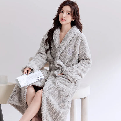 Thiened Coral Fce Robe Long Plu Spwear for Couples Autumn Winter Sle Home Clothes Outerwear Polyester Fiber