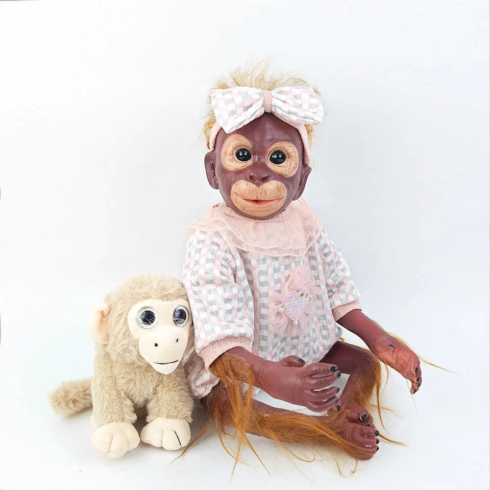 55CM Half Glue Cute Reborn Monkey Doll Cloth Body Pasted Mohair Children Girl Toddler DIY Dressing Up Toy Birthday Gift