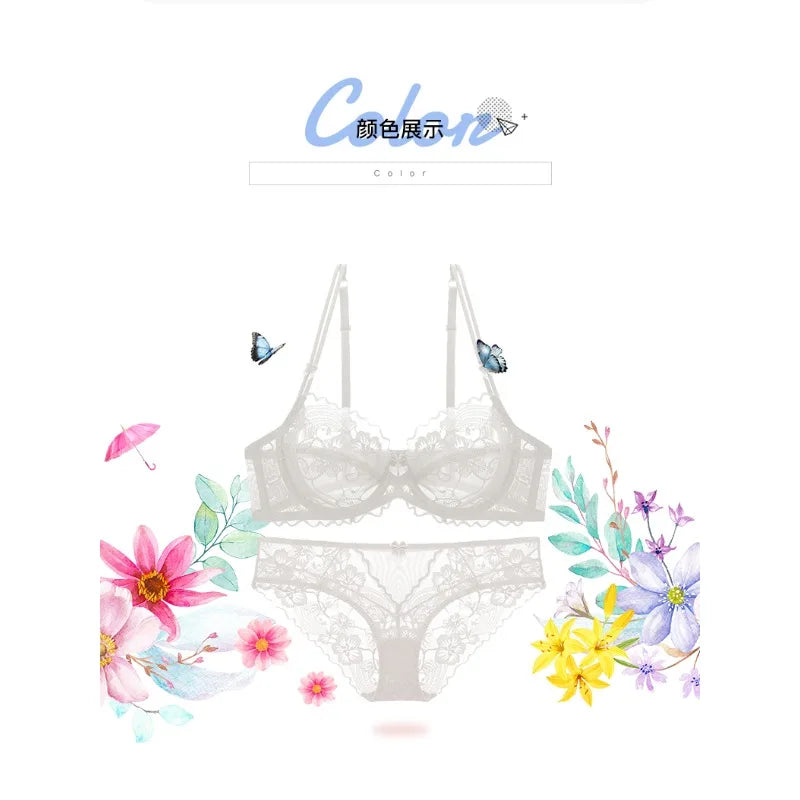 Delicate French Lace Bra Set, Sheer Minimiser Underwire for Lift, Elegant & Breathable Lingerie Large Bust MOYISU Sexy Panty Set