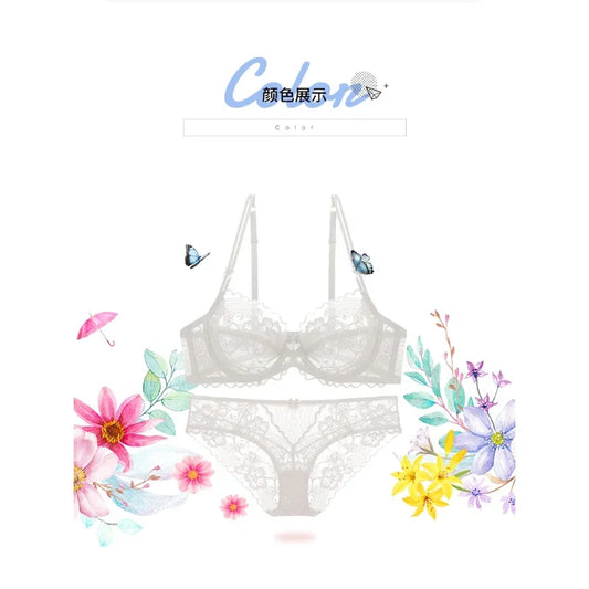 Delicate French Lace Bra Set, Sheer Minimiser Underwire for Lift, Elegant & Breathable Lingerie Large Bust MOYISU Sexy Panty Set