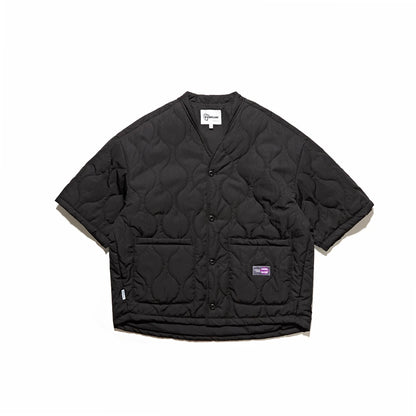 Autumn Winter Japanese Streetwear Half Sleeve Padded Jacket Harajuku Casual Mens Jacket Harajuku Thick Trendy V-Neck Coat Male