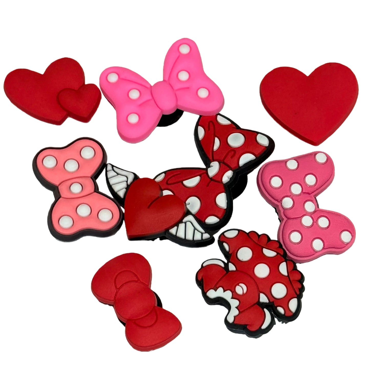 9-100PCS Cartoon Red Dress Bow Heart PVC Sandals Garden Shoe Charms Decorations DIY Bracelets Slipper Accessories Party Gift