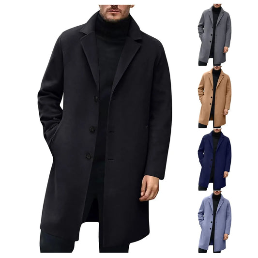 Men Wool Blends Coats Trench Pea Coat 2025 Spring Winter New Solid Color High Quality Men's Wool Jacket Luxurious Brand Clothing