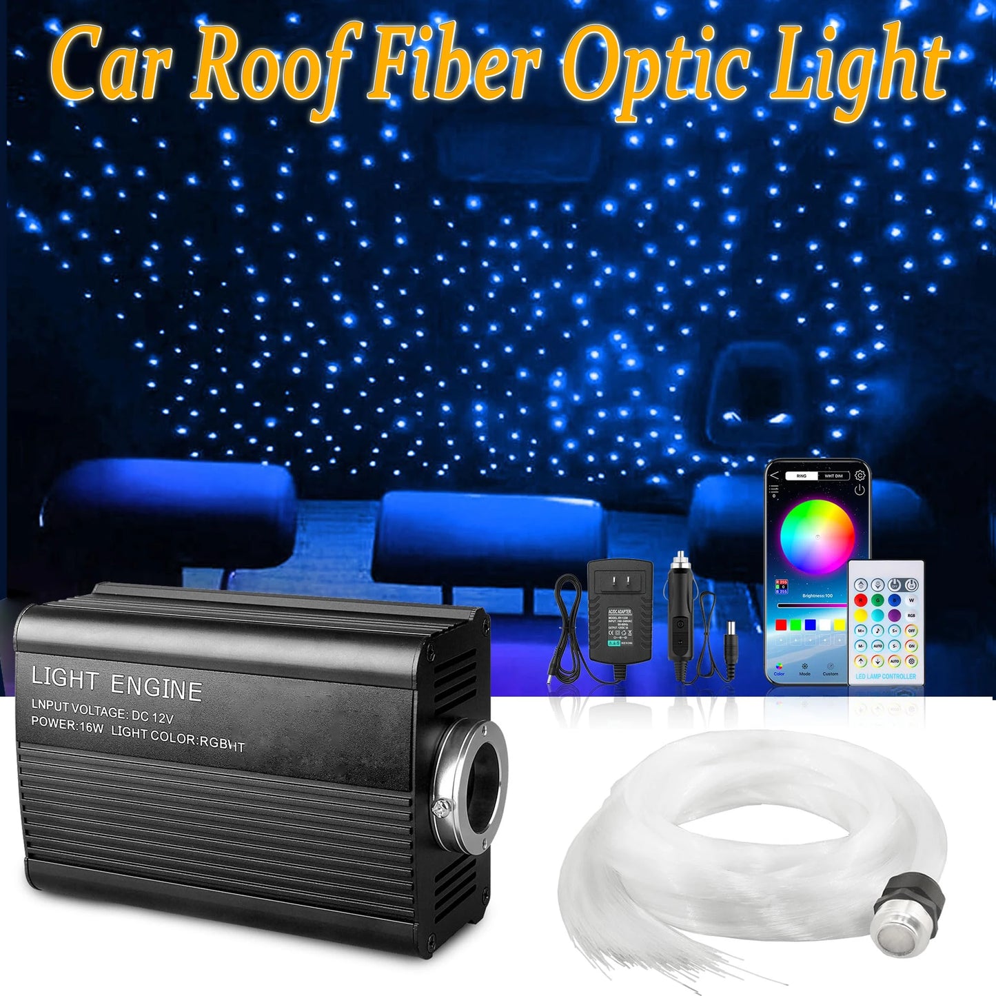 Car Starry Sky Light Auto Home Fiber Optic Lights Atmosphere Lamp Music Control Ceiling Lights RGB 12W 8 Colors Car Styling DIY