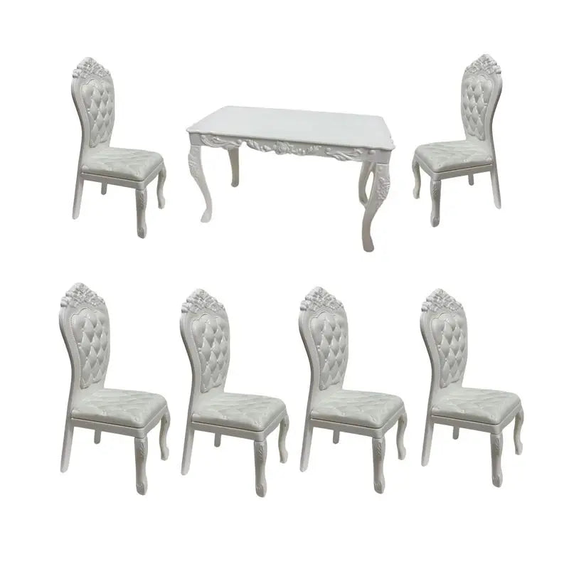 7 Items / Lot Miniature Dollhouse Furniture Dinning Table Chair For Doll Computer Desk Fast Shipping Thing Girl' Play Toy Gifts