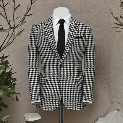 American Style Plaid Formal Men Suit Jacket for Wedding Groom 1 Piece Notch Lapel Slim Fit Houndstooth Male Tuxedo Blazer 2024