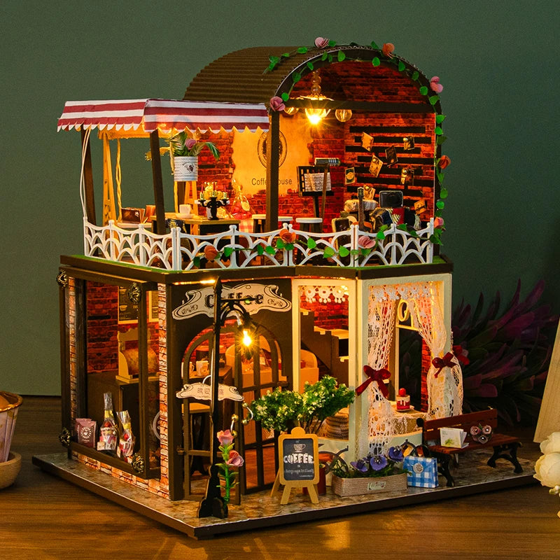 DIY Wooden Miniature 3D Puzzle Building Kits Cottage Doll Houses With Furniture Light Casa Dollhouses Friends Birthday Gifts