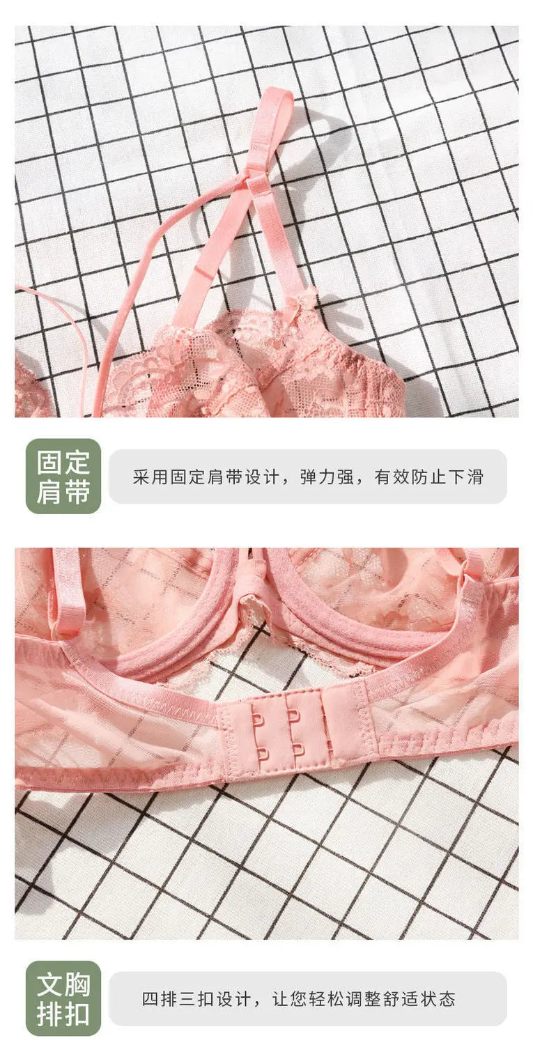 Sexy French Lace Bra Set, Minimizer for Large Bust Sheer See Through, Pure Desire Lingerie with Cutout, All Seasons Bestseller