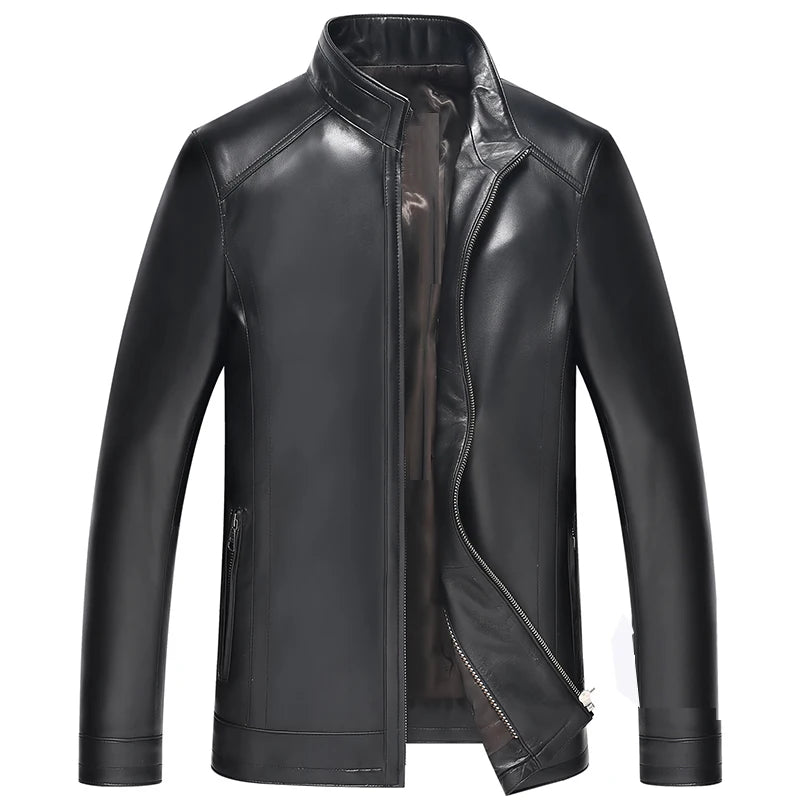 plus Size Men's Leather Jacket Stand Collar Genuine Sheepskin Coat Business Casual Style Autumn Wear Comfortable Fit Coat