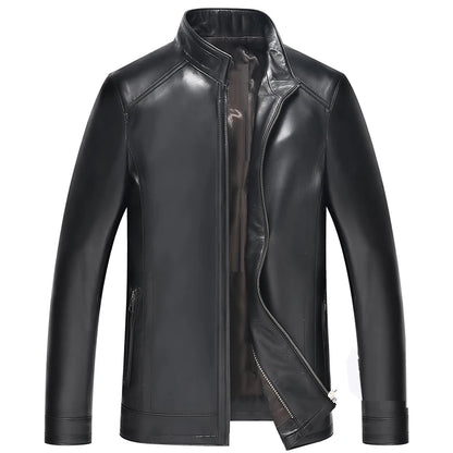 plus Size Men's Leather Jacket Stand Collar Genuine Sheepskin Coat Business Casual Style Autumn Wear Comfortable Fit Coat