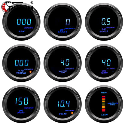 Universal 2 Inch 52MM Digital Display Blue Led 12V Oil Pressure Oil Water Temp Gauge Voltmeter Tachometer RPM Turbo Boost Meter