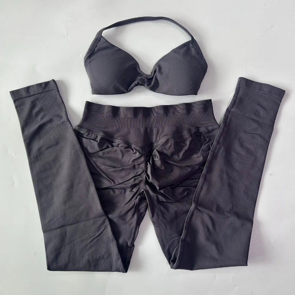 Women's 2 Piece Yoga Set High Quality Seamless Leggings And Strappy Bra Workout Gym Fitness Sportswear Resistance Training