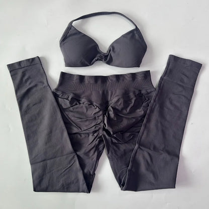 Women's 2 Piece Yoga Set High Quality Seamless Leggings And Strappy Bra Workout Gym Fitness Sportswear Resistance Training