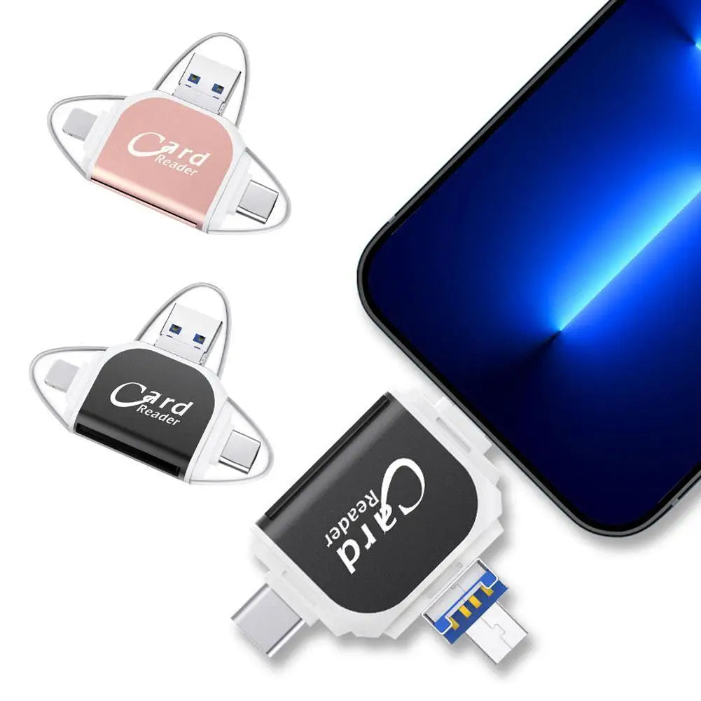 Multi-Port 4 In 1 Universal SD TF Card Reader USB Type C Hub Adapter To View Camera Photos For iPhone Pro