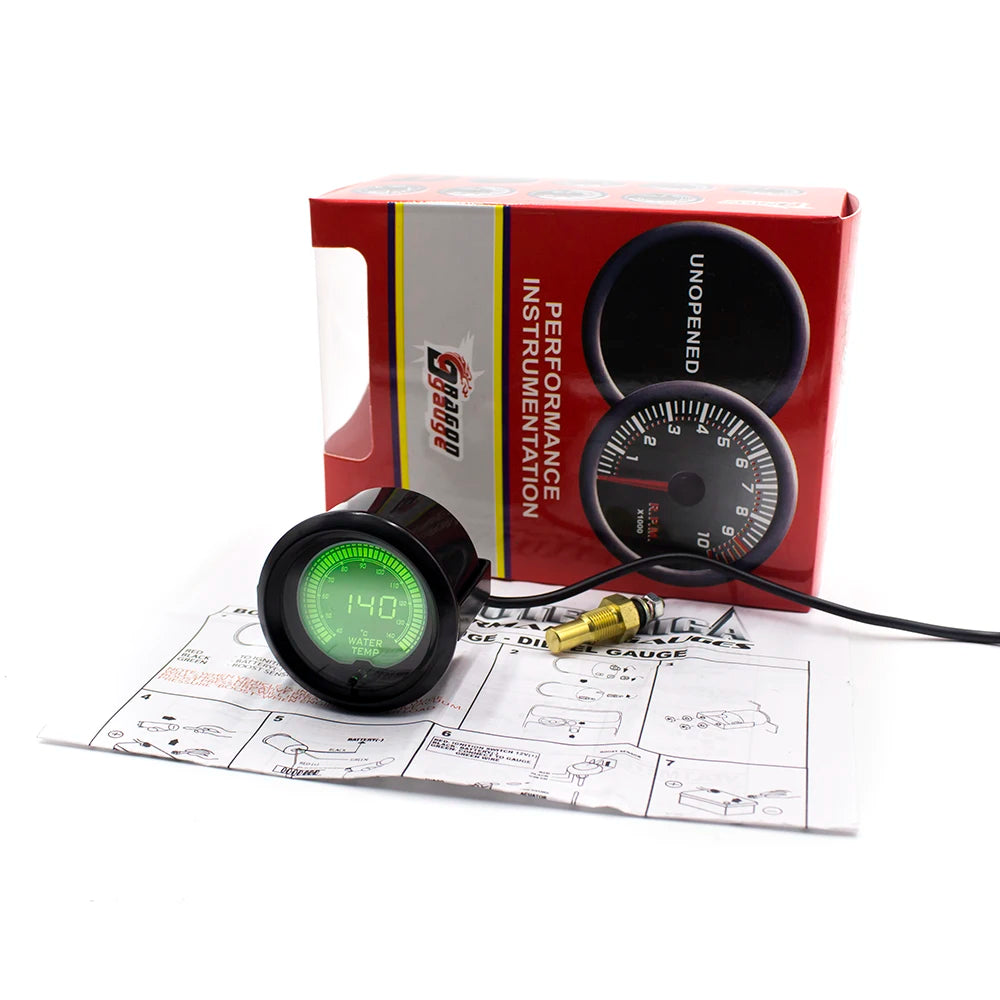 Brand New 2" 52mm EVO 7 Colors LCD Water temp gauge 40-140 Celsius Water temperature meter With Sensor