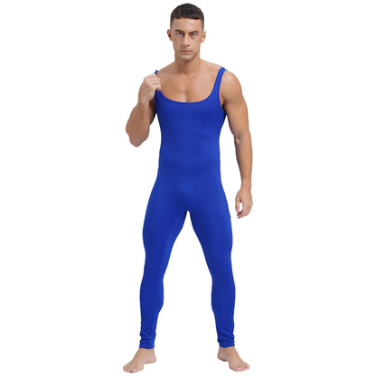 Mens Athletic Jumpsuit Square Neck Sleeveless Leotard Ribbed Striped Tank Unitard Wrestling Singlet Workout Yoga Bodysuit Romper