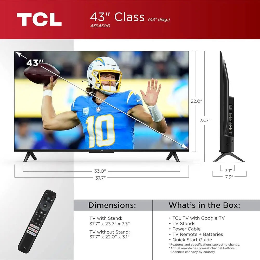 43-Inch Class S4 4K LED Smart TV with Google TV (43S450G, 2023 Model), Dolby Vision, HDR Pro, Dolby Atmos, Google Assistant Buil