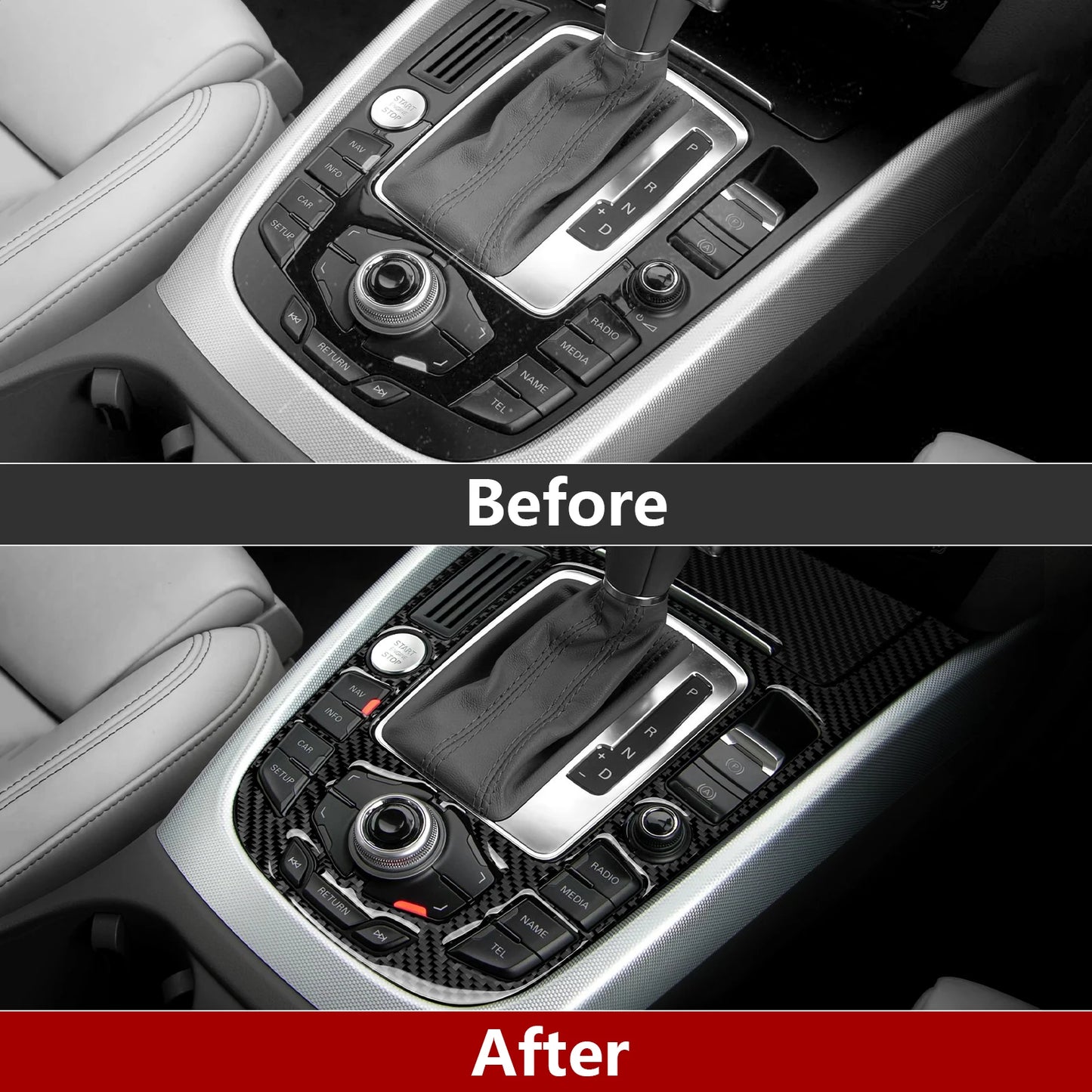 Car Center Console Gear Shift Panel Set, For Audi A4 S4 RS4 A5 S5 RS5 (2007-2016) Carbon Fiber Interior Sticker Trim Accessories