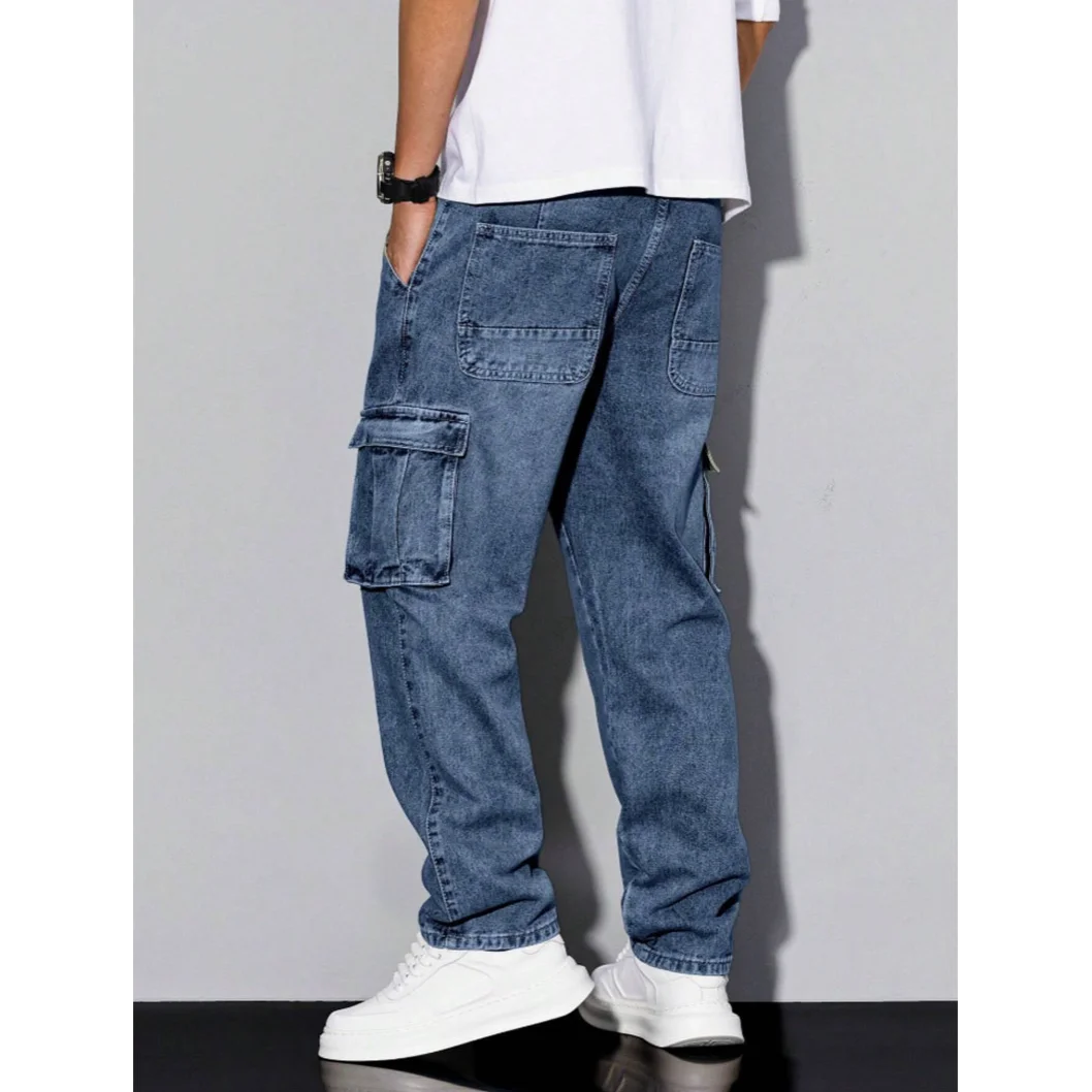 Men's Loose Fit Casual Jeans Workwear Multi-Pocket Straight Leg Pants Versatile Pocket Design for Comfortable Wear
