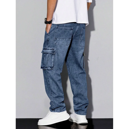 Men's Loose Fit Casual Jeans Workwear Multi-Pocket Straight Leg Pants Versatile Pocket Design for Comfortable Wear