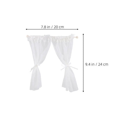 2Pcs Delicate Lace Mini Window Curtains Dollhouse Miniature Interior Decor Tiny House Window Treatment Set DIY Crafting