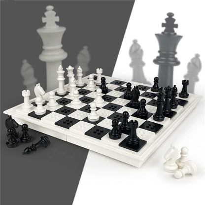 White Chess Set, Premium Folding Building Blocks with Storage Box, Black and White Design,Tabletop Game Toy For Children