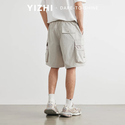 2026 Summer Solid Cargo Shorts Men Quick Dry Lightweight Breathable Multi-Pocket Drawstring Straight Leg Short Pants