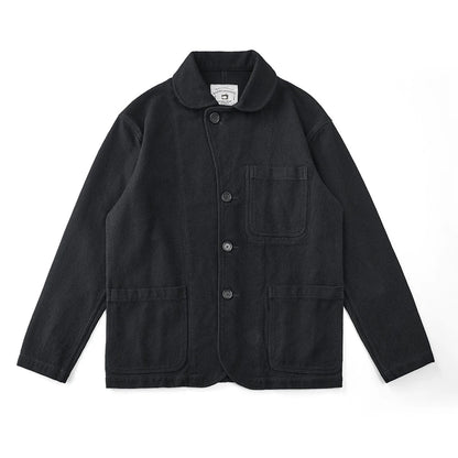 New Autumn And Winter Plant Dyed 600g Cotton Sashiko Fabric Retro Loose Washed Color-Woven Ink-Dyed Suit Jacket
