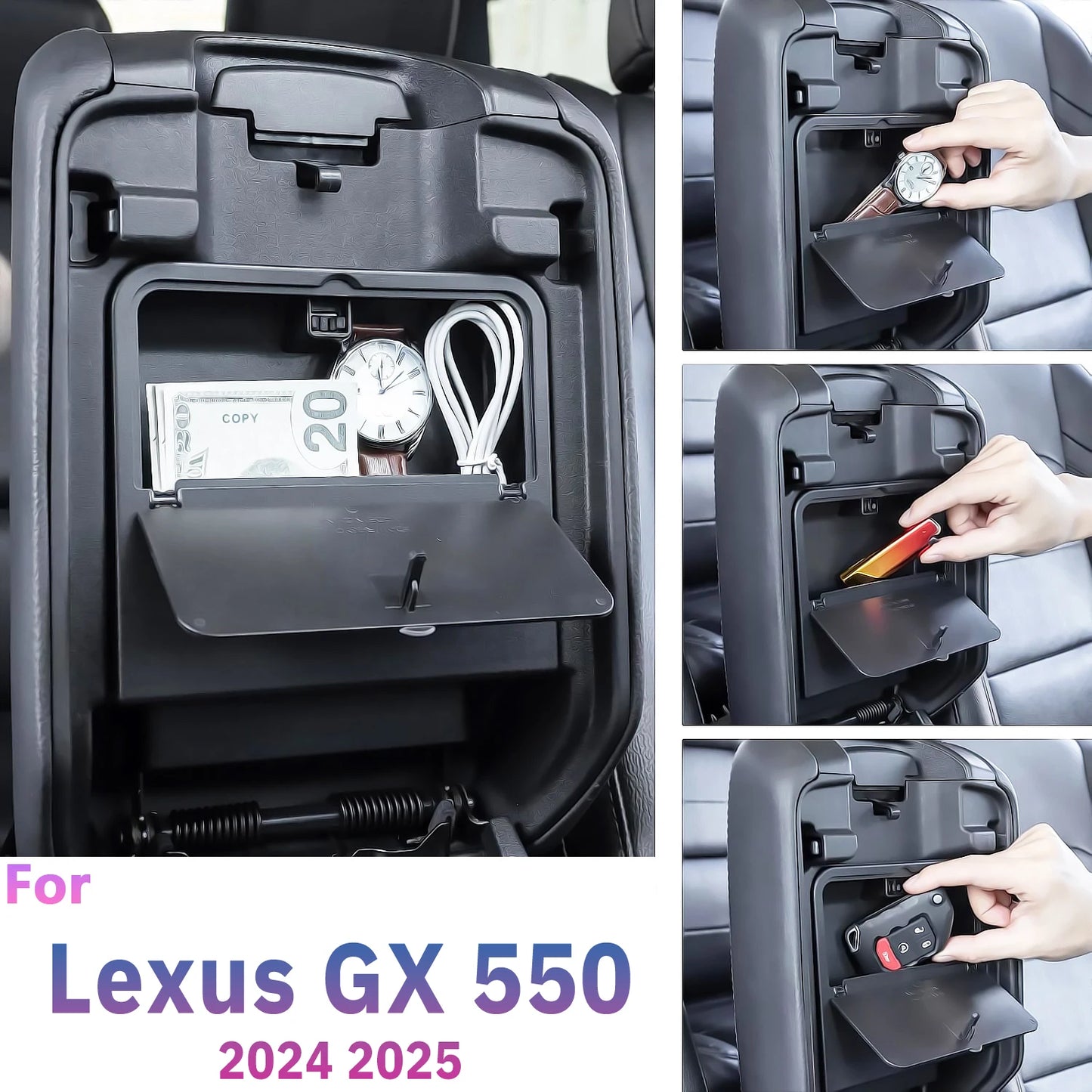 For Lexus GX 550 2024 2025 Hidden Storage Box Armrest Storage Intimate Item Privacy Storage Organizer for GX550 Accessories