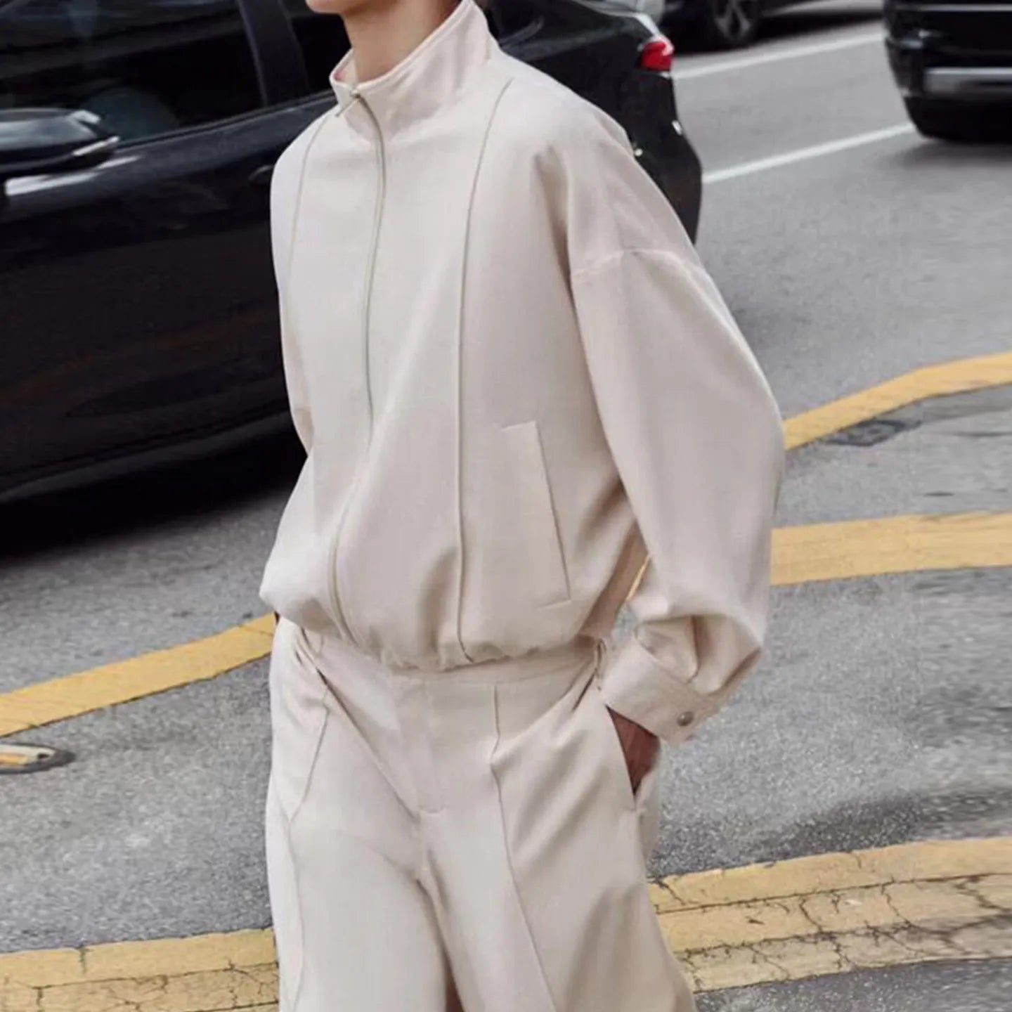 Women's Pilot Jacket Coat High Waist Commute Line Decor Straight Leg Pants Two Piece Set Long Sleeve Stand Collar Jacket