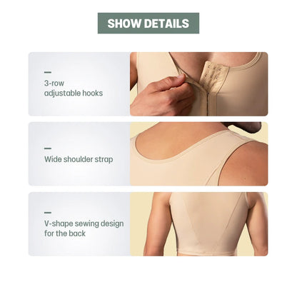 Back Support Body Shaper Men Slimming Chest Lifter Wide Strap Post Surgery Lipo Garment Shapewear Top Vest