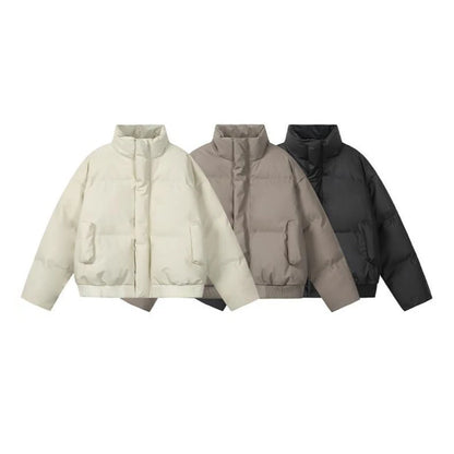 Outdoor Water-Resistant Men's Winter Short Puffer Jacket - Black (Khaki/Beige) M-4XL | PU Leather Trim | Boxy Cropped Fit