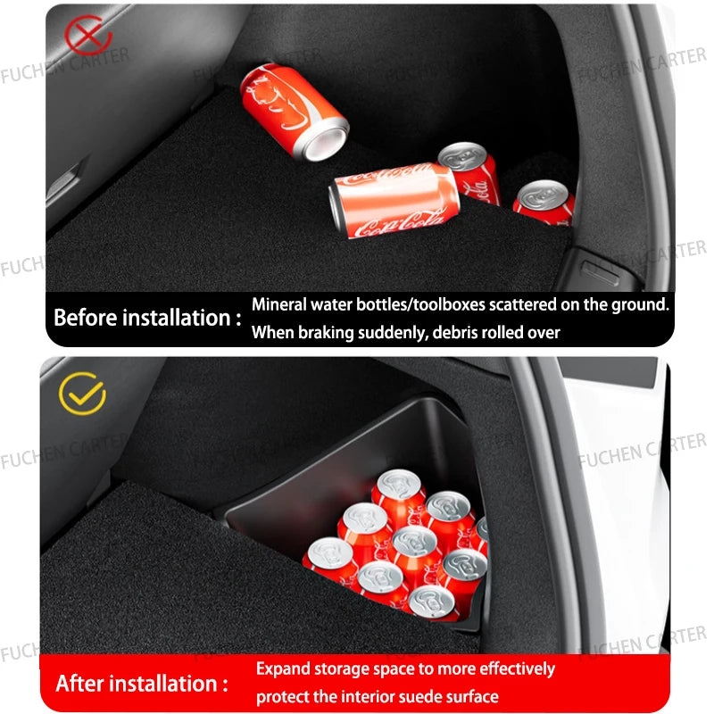 For Tesla NEW Model YL 2026 Rear Trunk Side Storage Box Cargo Organizer TPE Bin Box Flocking Mat Partition Board Accessories