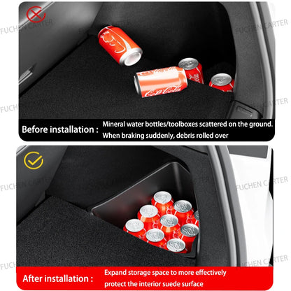For Tesla NEW Model YL 2026 Rear Trunk Side Storage Box Cargo Organizer TPE Bin Box Flocking Mat Partition Board Accessories