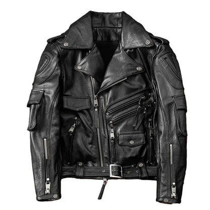Mauroicardi Spring Autumn Cool Hard Black Pu Leather Motorcycle Biker Jacket Men Belt Zipper Luxury Designer Fashion Clothes