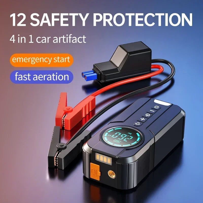All In One Portable Charger Power Bank  Professional Car Battery Starter - Emergency Car Jump Starter With 150PSI Inflation Pump