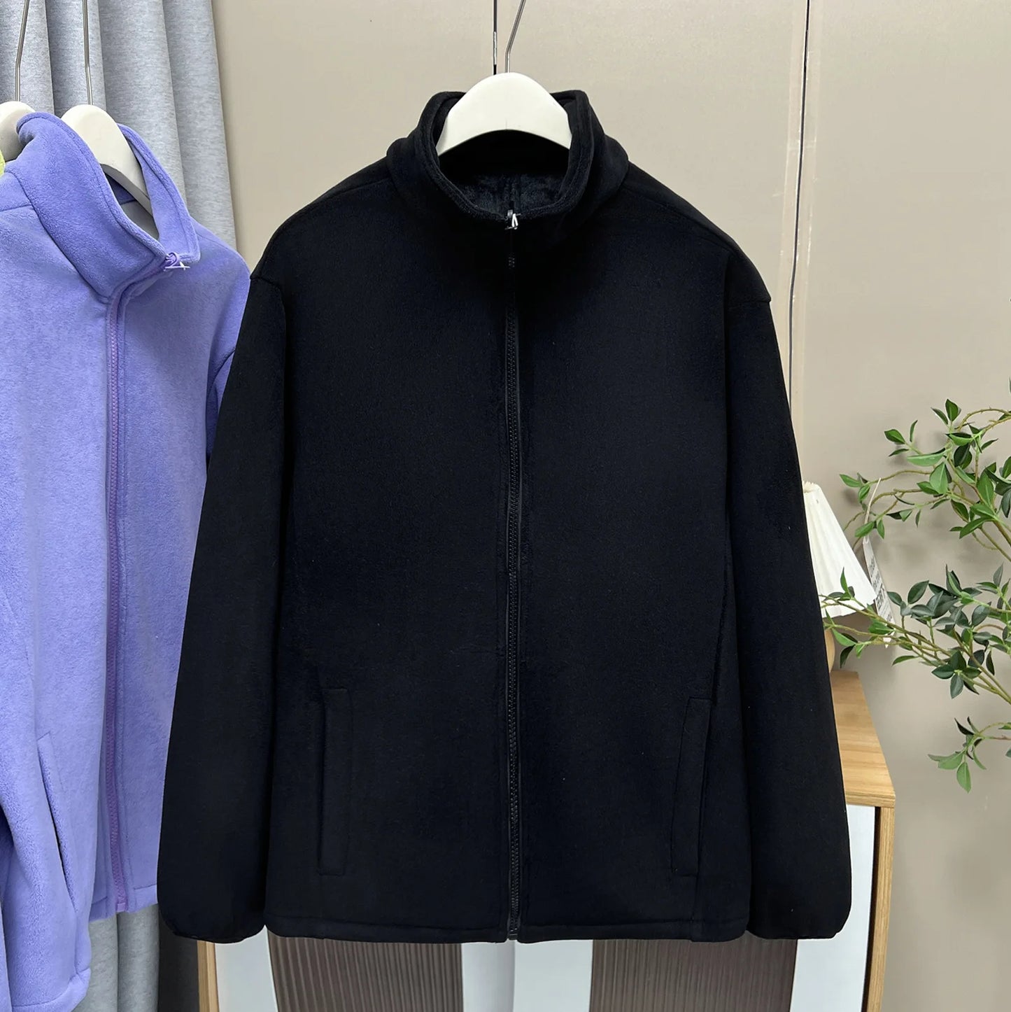 4XL Fashion Plus Size Women's Zipper Hoodie 2025 Winter Simple Warm Fleece Stand Collar Jacket Solid Color Sweatshirt 2606